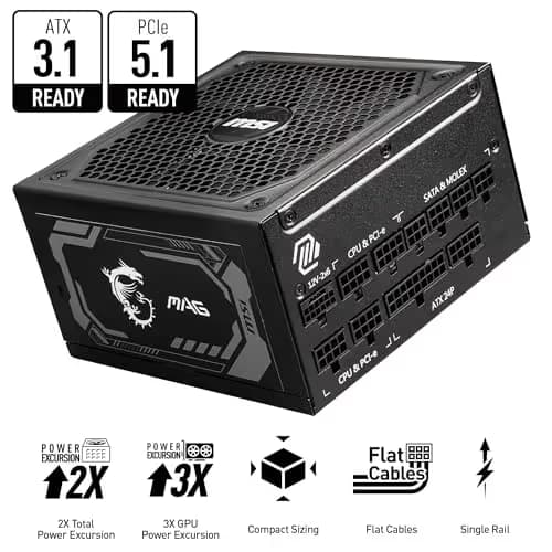 MSI MAG A1250GL PCIE5 Black 1250W Fully Modular 80+ Gold ATX image