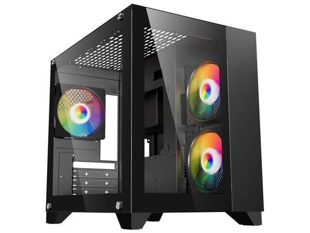DIYPC ARGB-Q3 V2 Micro ATX Mini Tower Black with Tempered Glass Side Panel and USB 3.2 Gen 1 Type-A, USB 2.0 Type-A main image