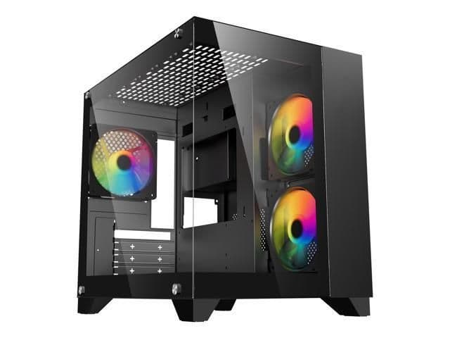 DIYPC ARGB-Q1.V2 Micro ATX Mini Tower Black Tempered Glass Side Panel, Front USB Type-C and USB 2.0 main image