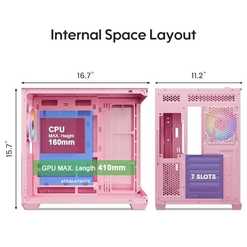 Vetroo AL900 ATX Mid Tower Pink with Tempered Glass Side Panel and USB 3.2 Gen 1 Type-A, USB 2.0 Type-A Front Panel image