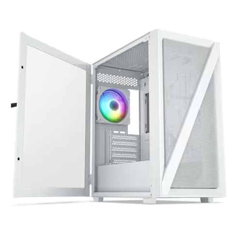 Vetroo M05 Micro ATX Mid Tower White Tempered Glass Side Panel and USB 3.2 Gen 1 Type-C, USB 3.2 Gen 1 Type-A, USB 2.0 Type-A main image