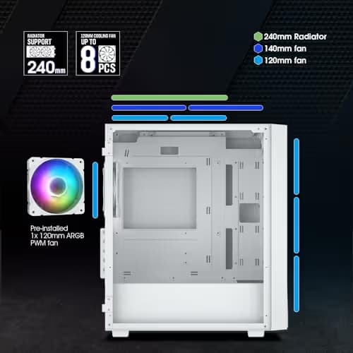 Vetroo M05 Micro ATX Mid Tower White Tempered Glass Side Panel and USB 3.2 Gen 1 Type-C, USB 3.2 Gen 1 Type-A, USB 2.0 Type-A image