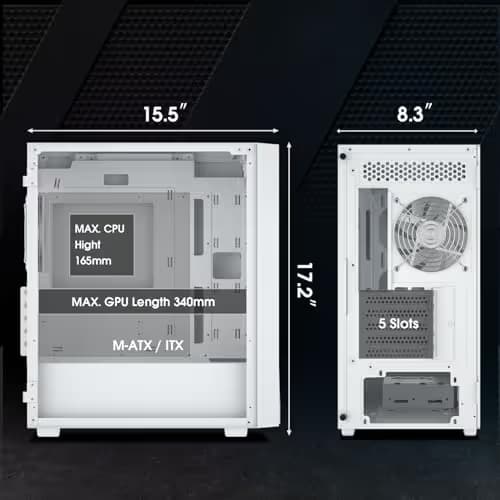 Vetroo M05 Micro ATX Mid Tower White Tempered Glass Side Panel and USB 3.2 Gen 1 Type-C, USB 3.2 Gen 1 Type-A, USB 2.0 Type-A image