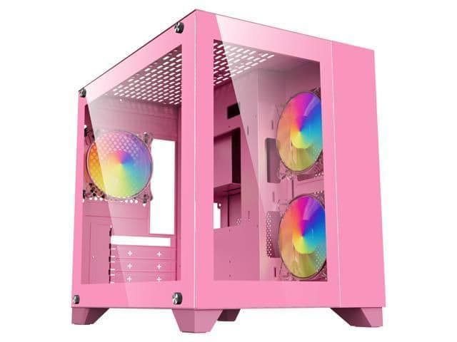 DIYPC ARGB-Q3 V2 Micro ATX Mini Tower Pink with Tempered Glass Side Panel and USB 3.2 Gen 1 Type-A, USB 2.0 Type-A main image
