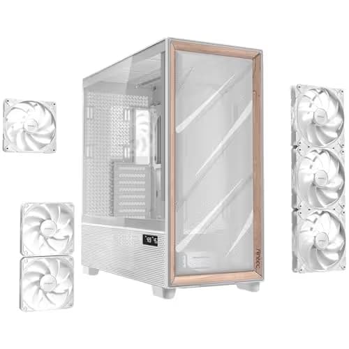 Antec FLUX PRO ATX Full Tower White / Brown Tempered Glass Side Panel, USB 3.2 Gen 2 Type-C, USB 3.2 Gen 1 Type-A image