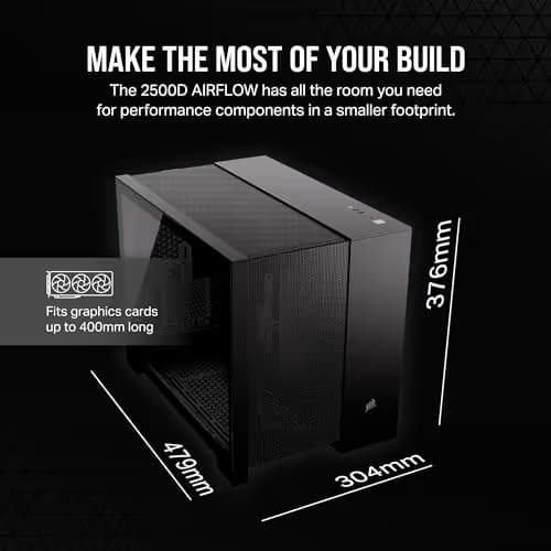 Corsair 2500D Airflow Micro ATX Mini Tower Black with Tempered Glass Side Panel image