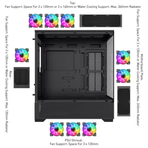 GameMax Vista AB ATX Mid Tower Black Tempered Glass Side Panel image