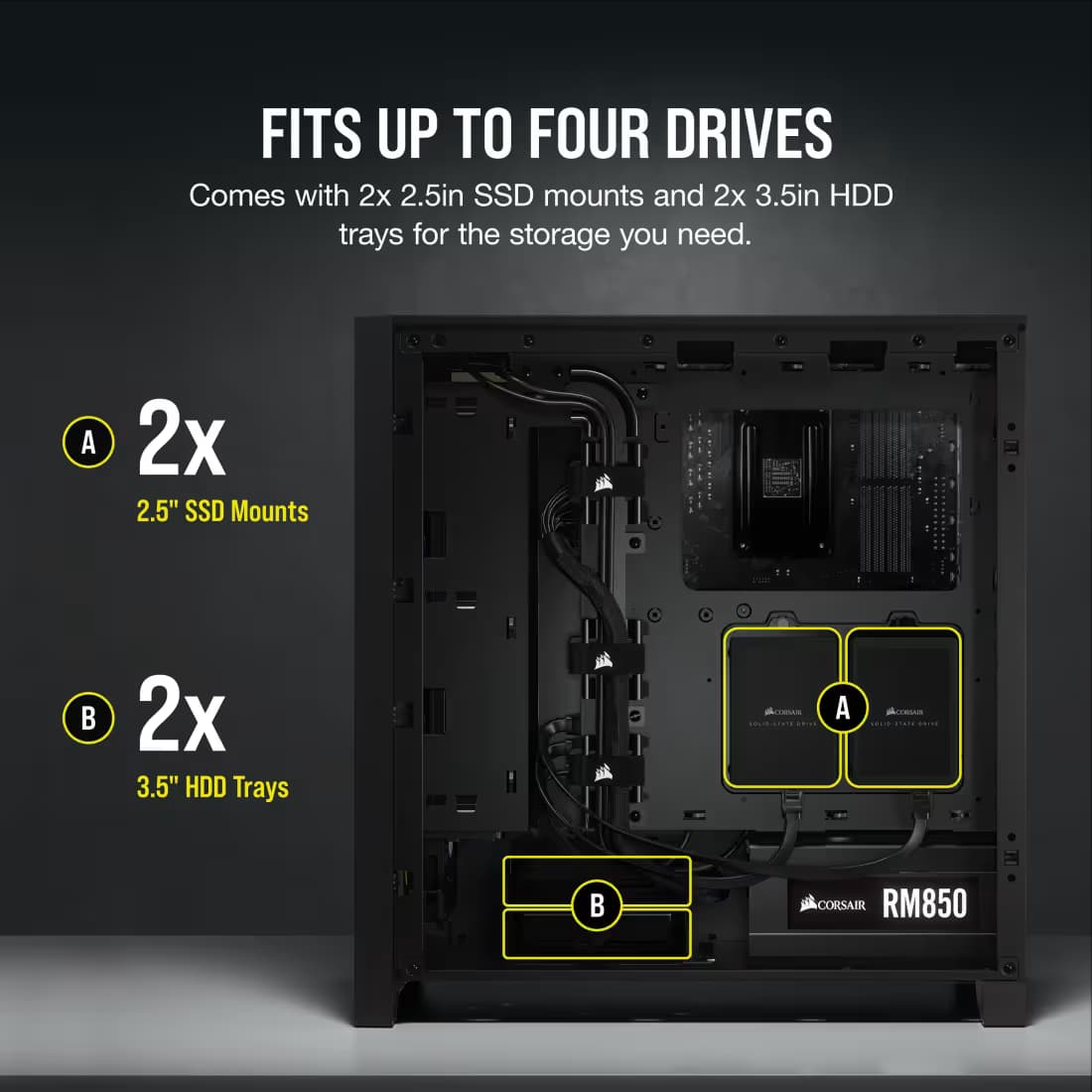 Corsair 4000D Airflow ATX Mid Tower Black Tempered Glass Side Panel, w/750 W Power Supply image