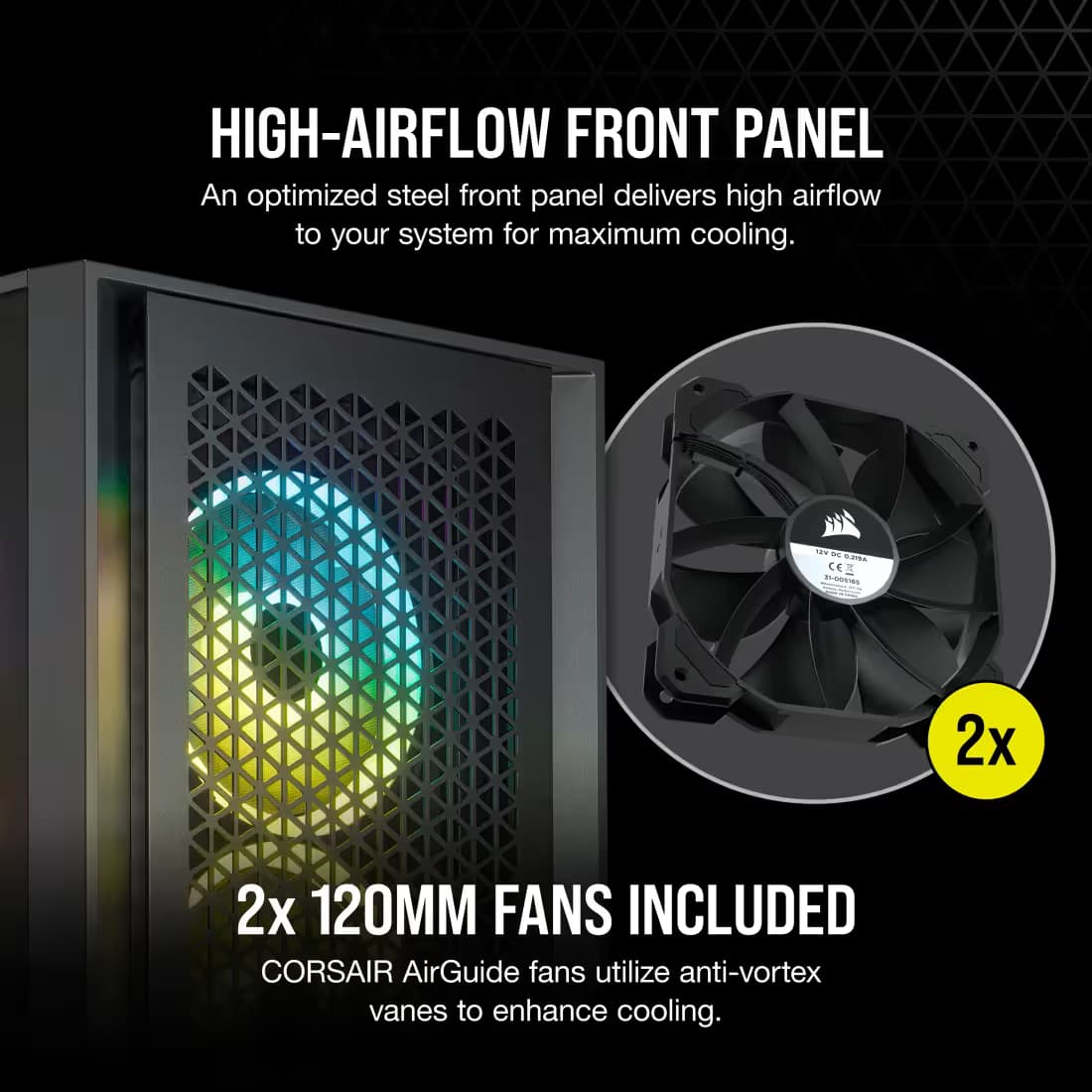 Corsair 4000D Airflow ATX Mid Tower Black Tempered Glass Side Panel, w/750 W Power Supply image