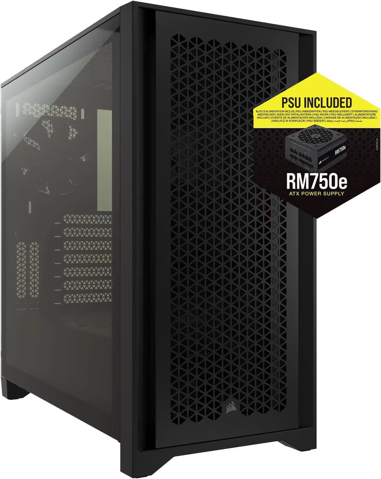 Corsair 4000D Airflow ATX Mid Tower Black Tempered Glass Side Panel, w/750 W Power Supply image