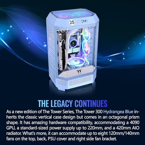 Thermaltake The Tower 300 MicroATX Mini Tower Tempered Glass Side Panel - Hydrangea Blue image