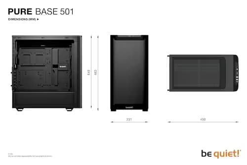 be quiet! Pure Base 501 Airflow ATX Mid Tower Black Tempered Glass Side Panel, USB 3.2 Gen 2 Type-C, USB 3.2 Gen 1 Type-A image