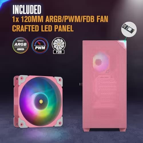 Vetroo AL800 ATX Mid Tower Pink Tempered Glass Side Panel image