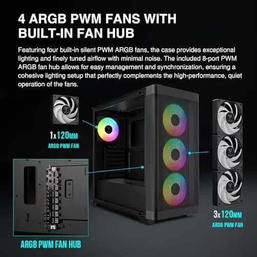 GAMDIAS ATHENA M3 ATX Mid Tower Black with Tempered Glass Side Panel and USB 3.2 Gen 2 Type-C, USB 3.2 Gen 1 Type-A image