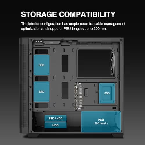 GAMDIAS ATHENA M3 ATX Mid Tower Black with Tempered Glass Side Panel and USB 3.2 Gen 2 Type-C, USB 3.2 Gen 1 Type-A image