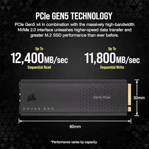 Corsair MP700 PRO w/Heatsink 1TB SSD M.2-2280 PCIe 5.0 x4 NVMe image