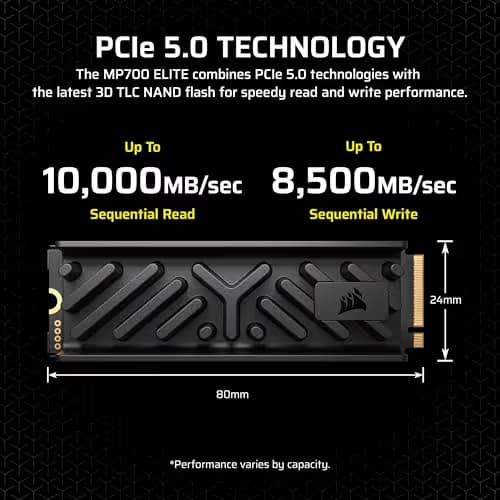 Corsair MP700 Elite w/Heatsink 2TB SSD M.2-2280 PCIe 5.0 x4 NVMe image