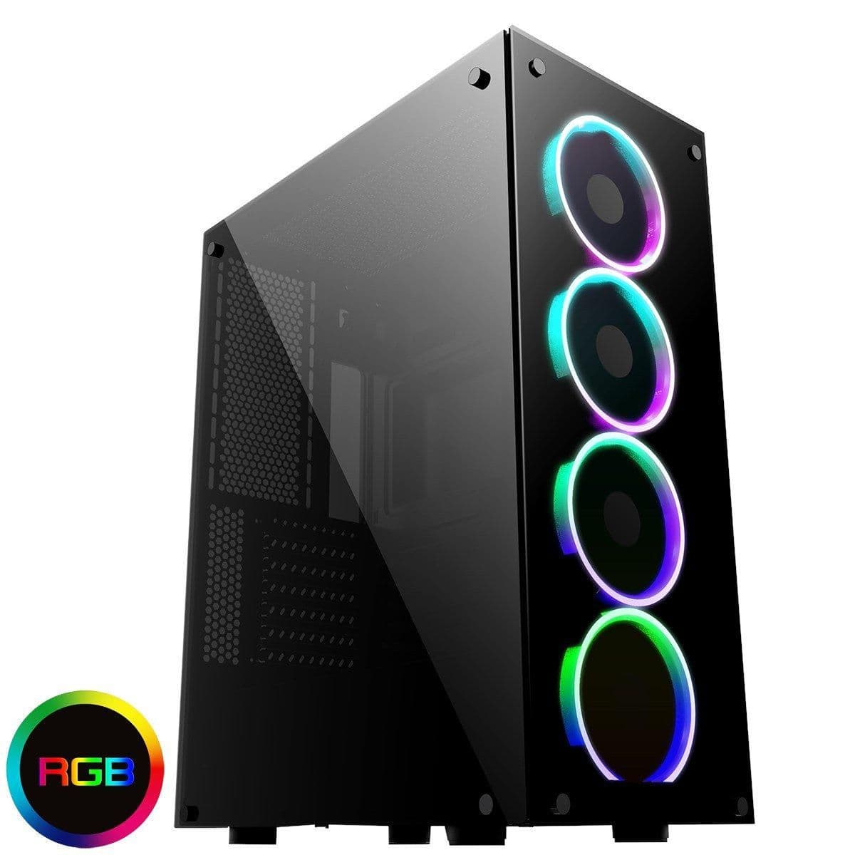 GameMax Predator ATX Mid Tower Black with Tinted Tempered Glass Side Panel and USB 3.2 Gen 1 Type-A, USB 2.0 Type-A image