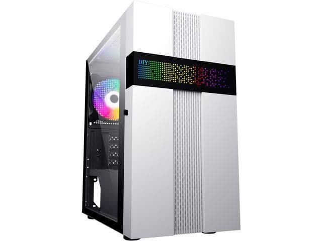 DIYPC ARGB-Q8-W Micro ATX Mid Tower Silver / Black with Tempered Glass Side Panel and Front Panel USB 3.2 Gen 1 Type-A and USB 2.0 Type-A main image