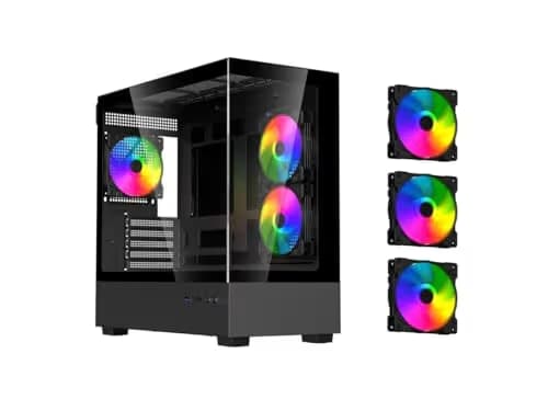 DIYPC ARGB-N1 Micro ATX Mid Tower Black with Tempered Glass Side Panel and USB 3.2 Gen 2 Type-C, USB 3.2 Gen 1 Type-A image