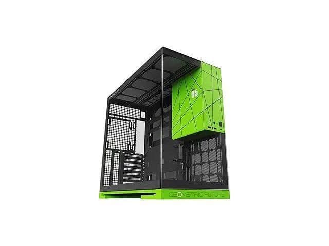 Geometric Future Model 5 ATX Mid Tower Black / Green with Fanless Design, Tempered Glass Side Panel, and USB 3.2 Gen 2x2 Type-C USB 3.2 Gen 1 Type-A image