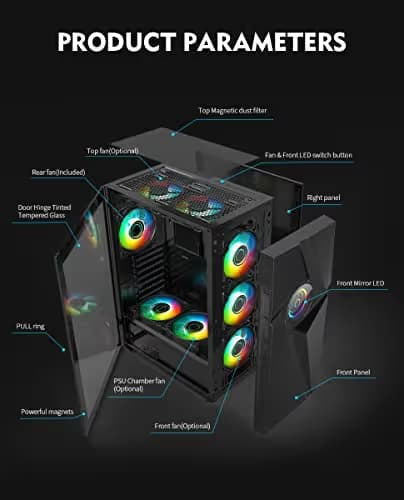 BGears b-Vortex-RGB ATX Mid Tower Black with Tempered Glass Side Panel and USB 3.2 Gen 1 Type-A, USB 2.0 Type-A Front Panel image