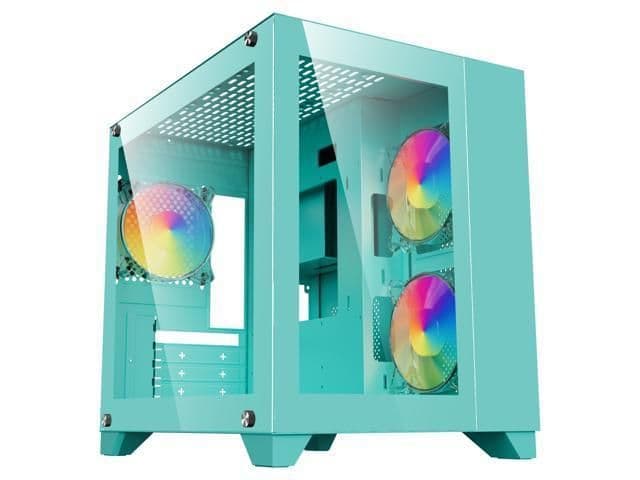 DIYPC ARGB-Q3 V2 Micro ATX Mini Tower Green with Tempered Glass Side Panel and USB 3.2 Gen 1 Type-A USB 2.0 Type-A main image