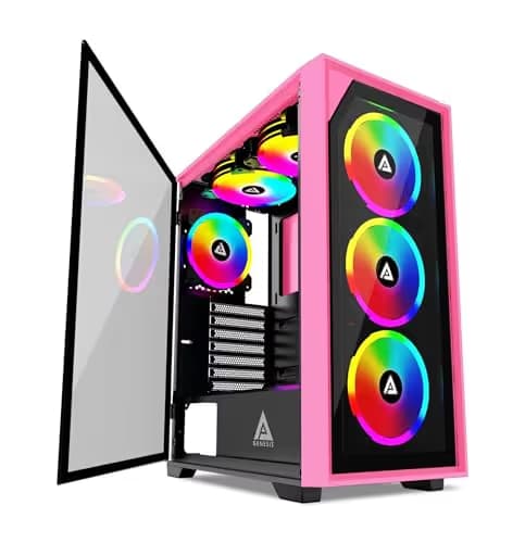 Apevia Genesis Pro ATX Mid Tower Pink with Tempered Glass Side Panel and USB 3.2 Gen 1 Type-C / USB 2.0 Type-A image