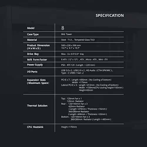 Geometric Future Model 8 ATX Mid Tower Black / Blue with Tinted Tempered Glass Side Panel and USB 3.2 Gen 2 Type-C, USB 3.2 Gen 1 Type-A, USB 2.0 Type-A image