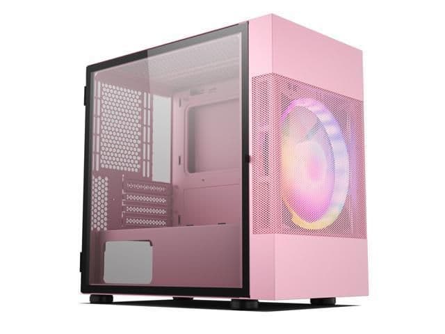 Vetroo M01 Micro ATX Mid Tower Pink / Black with Tempered Glass Side Panel and USB 3.2 Gen 1 Type-A USB 2.0 Type-A image