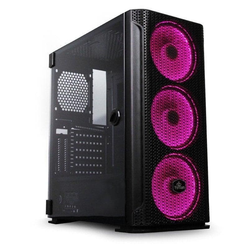 YEYIAN Hollow 2500 ATX Mid Tower Black with Tempered Glass Side Panel and USB 3.2 Gen 1 Type-A Front Panel image