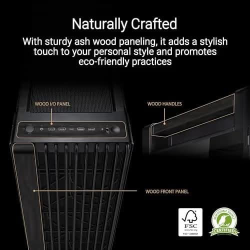 Asus ProArt PA602 Wood Edition ATX Mid Tower Black / Brown Tempered Glass Side Panel image