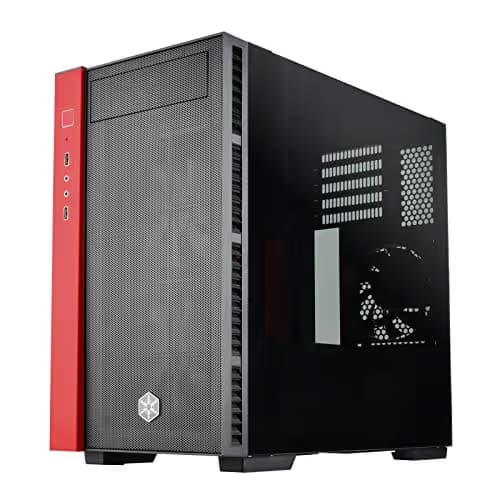 Silverstone RL08BR-RGB Black / Red Micro ATX Mini Tower Tempered Glass Side Panel main image