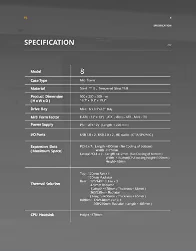 Geometric Future Model 8 ATX Mid Tower Black / White Tinted Tempered Glass Side Panel image