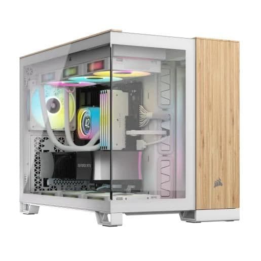Corsair 2500X Micro ATX Mini Tower White / Brown Bamboo Tempered Glass Side Panel USB 3.2 Gen 2 Type-C USB 3.2 Gen 1 Type-A image