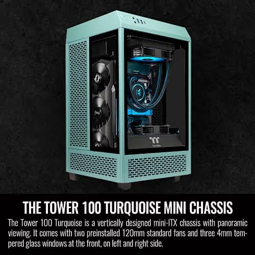 Thermaltake The Tower 100 Mini-ITX Tower Turquoise / Black Tempered Glass Side Panel image