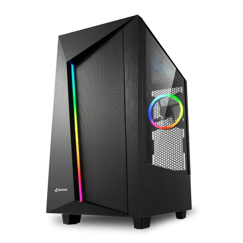 SHARKOON REV 100 ATX Mid Tower Black with Tempered Glass Side Panel and USB 3.2 Gen 1 Type-A Front Panel main image