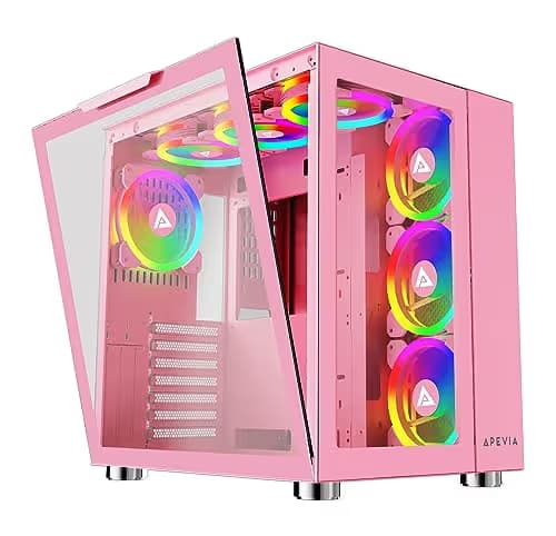 Apevia Prism Elite ATX Mid Tower Pink with Tempered Glass Side Panel, USB 3.2 Gen 1 Type-A, USB 2.0 Type-A image