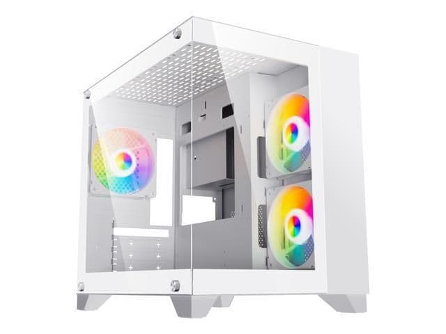 DIYPC ARGB-Q1.V2 Micro ATX Mini Tower White with Tempered Glass Side Panel and USB 3.2 Gen 1 Type-C / USB 2.0 Type-A Front Panel image