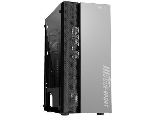 DIYPC DIY-S08 ATX Mid Tower Gray / Black Tempered Glass Side Panel and USB 3.2 Gen 1 Type-A USB 2.0 Type-A image