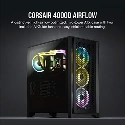 Corsair 4000D Airflow ATX Mid Tower Teak Tempered Glass Side Panel, USB 3.2 Gen 2 Type-C, USB 3.2 Gen 1 Type-A image