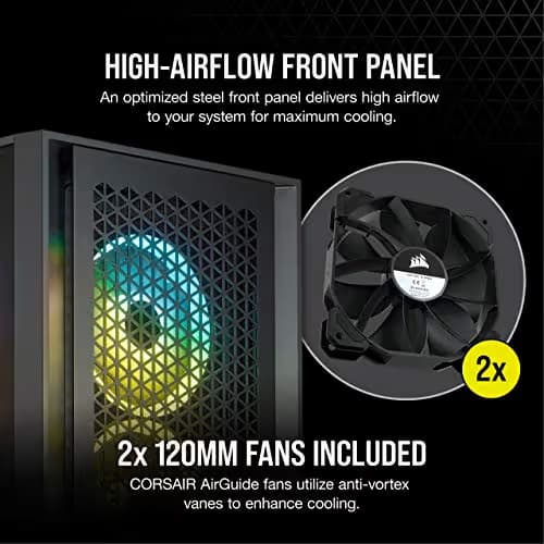 Corsair 4000D Airflow ATX Mid Tower Teak Tempered Glass Side Panel, USB 3.2 Gen 2 Type-C, USB 3.2 Gen 1 Type-A image