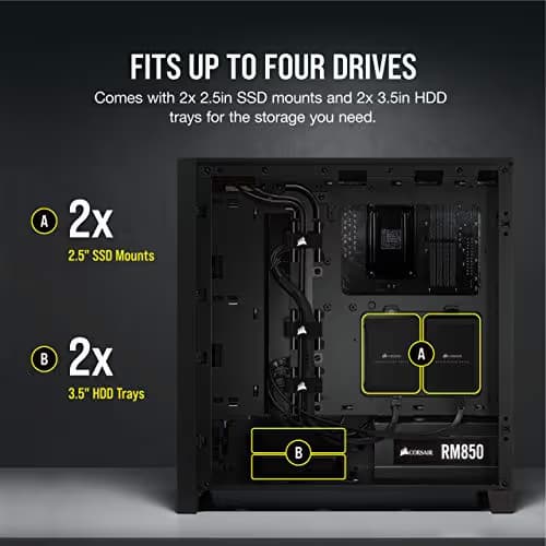 Corsair 4000D Airflow ATX Mid Tower Teak Tempered Glass Side Panel, USB 3.2 Gen 2 Type-C, USB 3.2 Gen 1 Type-A image