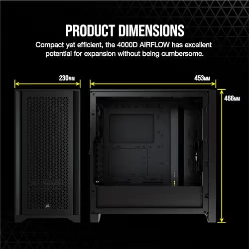 Corsair 4000D Airflow ATX Mid Tower Teak Tempered Glass Side Panel, USB 3.2 Gen 2 Type-C, USB 3.2 Gen 1 Type-A image