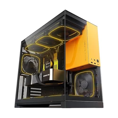 Geometric Future Model 5 ATX Mid Tower Black/Yellow Fanless, Tempered Glass Side Panel image