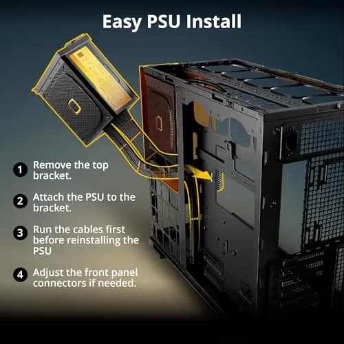 Geometric Future Model 5 ATX Mid Tower Black/Yellow Fanless, Tempered Glass Side Panel image