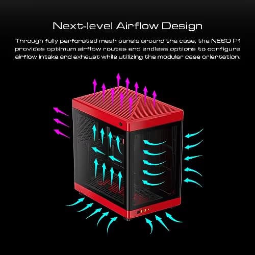 GAMDIAS NESO P1 ATX Full Tower Black / Red with Tempered Glass Side Panel and USB 3.2 Gen 2 Type-C, USB 3.2 Gen 1 Type-A image