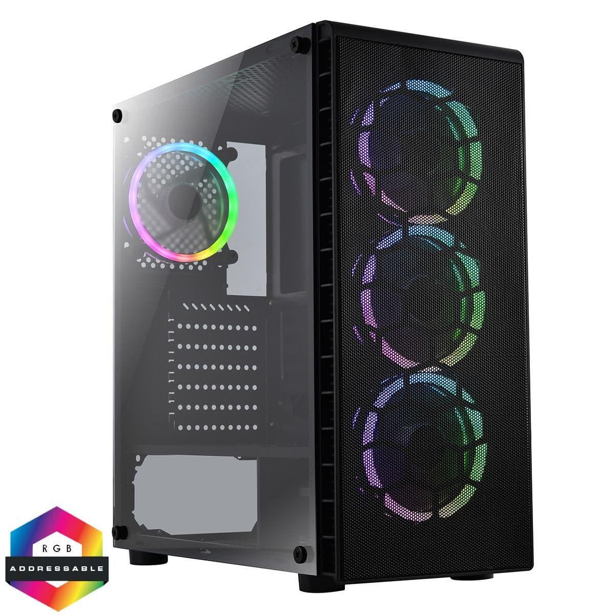CiT Raider AIR ATX Mid Tower Black with Tempered Glass Side Panel and USB 3.2 Gen 1 Type-A USB 2.0 Type-A image