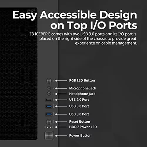Zalman Z3 Iceberg ATX Mid Tower Black with Tempered Glass Side Panel and USB 3.2 Gen 1 Type-A / USB 2.0 Type-A image