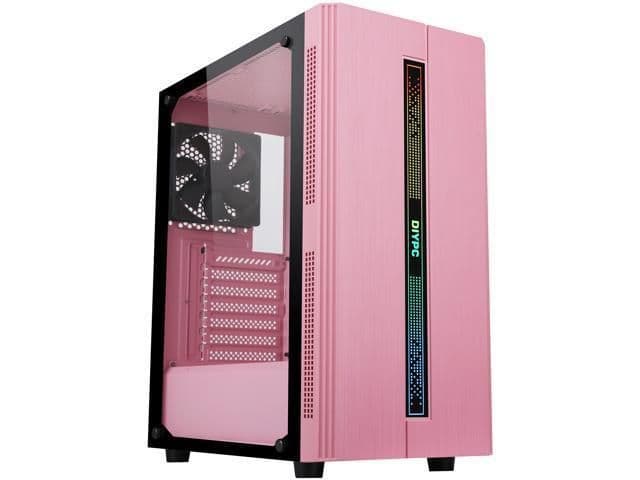 DIYPC Rainbow-Flash-S1 ATX Mid Tower Pink Tempered Glass Side Panel main image